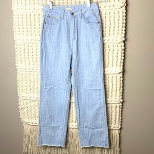 Made Seoul High Waist Wide Leg Raw Hem Lightweight Jeans
